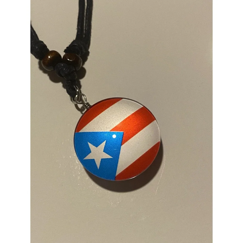 Puerto Rico Necklace with Flag Multicolor Boricua Heritage Pendant Black Cord